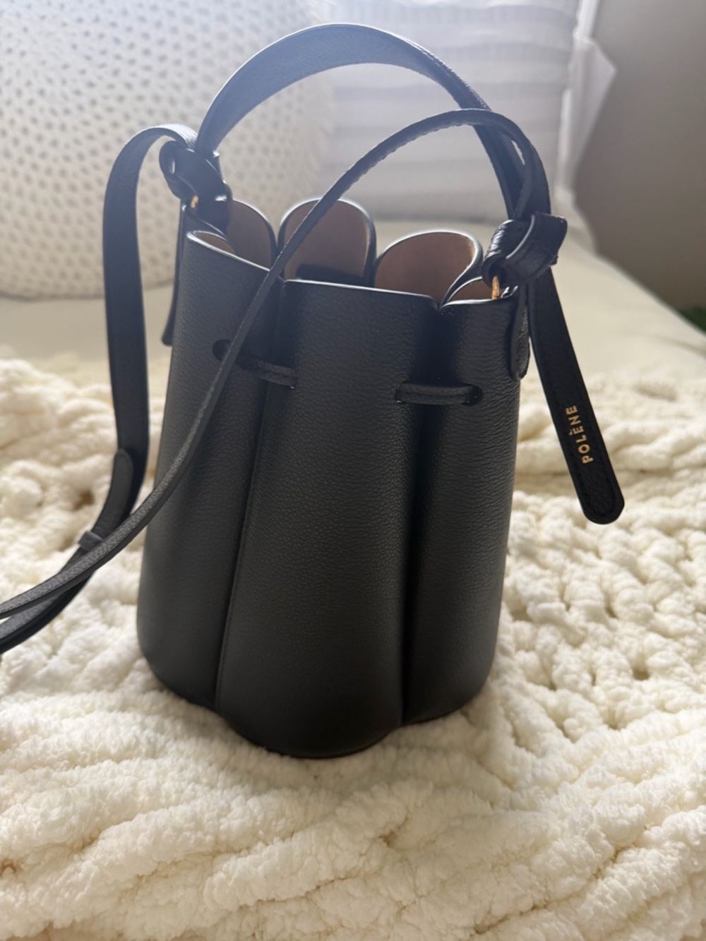 Mini Textured Camel Drawstring Bag - Picture 6 of 11